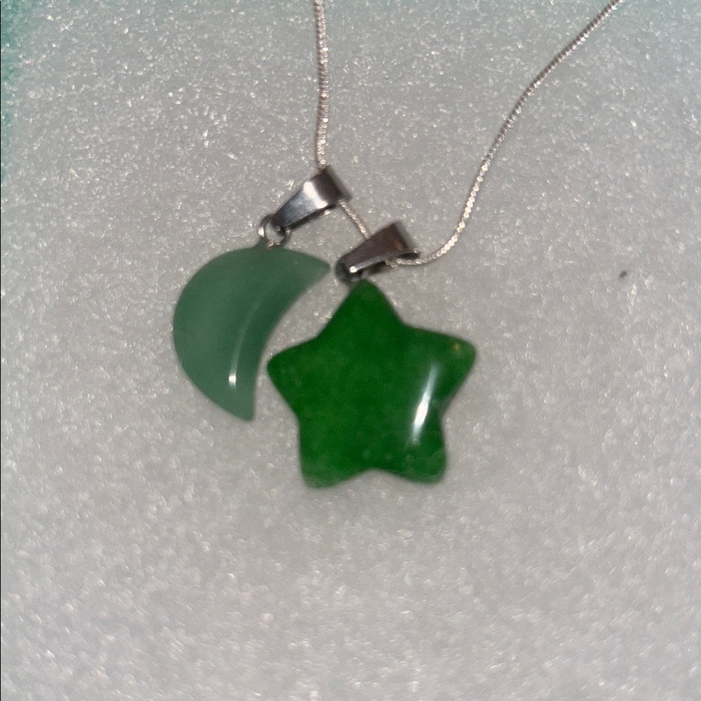 Jade Star and Jade Crystal moon sterling silver 16” necklace